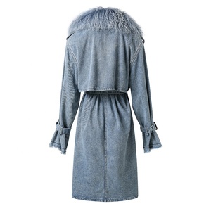 Nuovo <span class=keywords><strong>Cappotto</strong></span> in Denim da Donna con Grande Collo in Pelliccia Mongola Soffice - Product Image 3