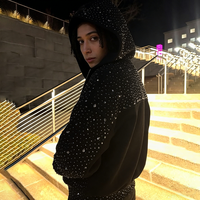 YSJY OEM OEM Streetwear Vêtements Fabricant Personnalisé Zip Up Strass Hoodies Hommes Pull Veste Haute Qualité Strass À Capuche Hommes