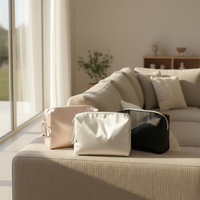 Pochette de maquillage en satin de soie lisse, portable, réutilisable, durable, avec fermeture éclair, organiseur de beauté, sac cadeau avec logo imprimé