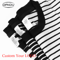 T-shirt rayé en coton unisexe 2025 avec logo brodé, t-shirt noir surdimensionné, logo personnalisé, t-shirt rayé pour homme