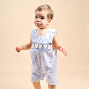 Babeeni Lapin de Pâques d'été smocké Bébé Garçons Barboteuses de luxe Spandex/Cotton OEM ODM Bouton de broderie personnalisé fait à la main - Product Image 1