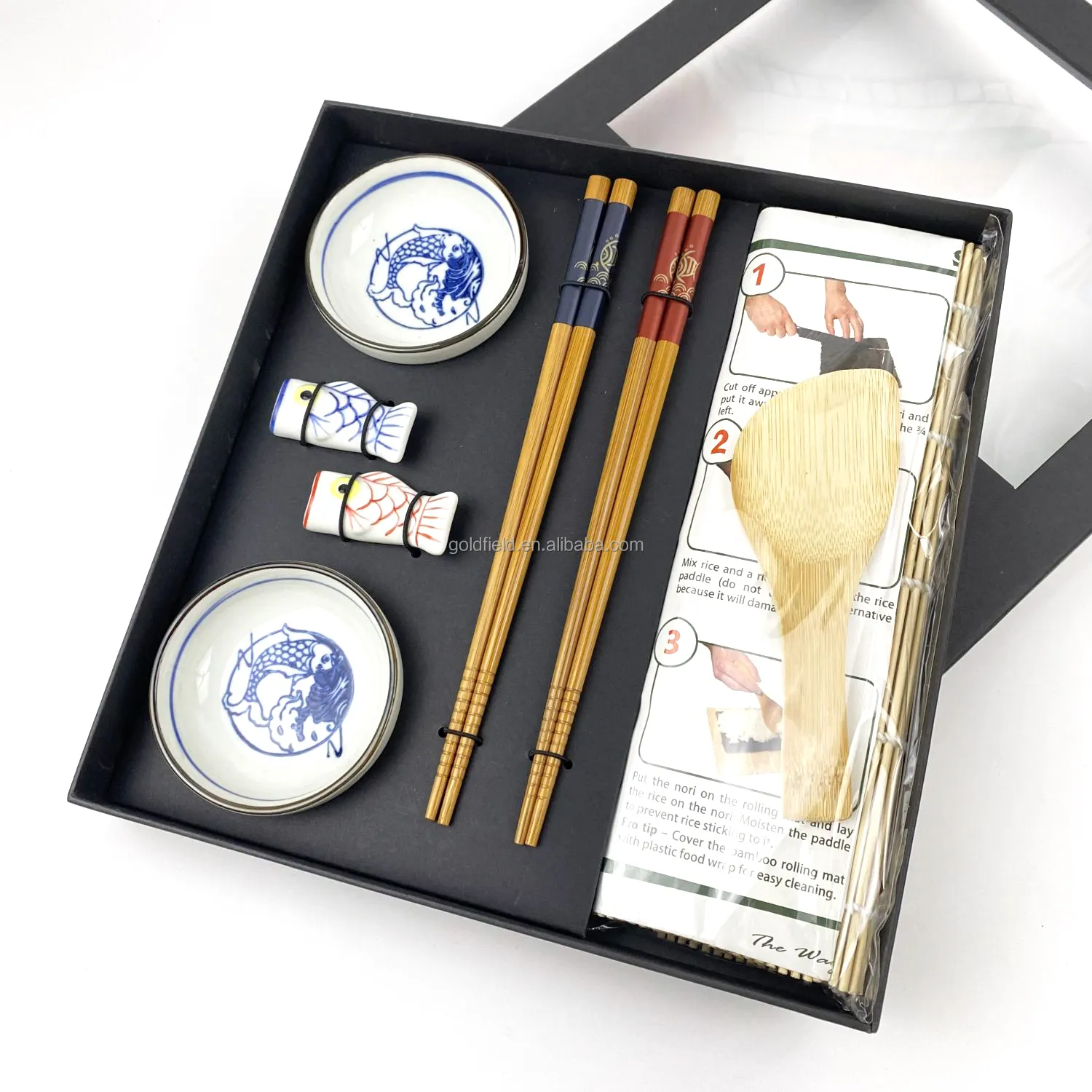 2024 New 8 Pcs Sushi Making Kit Sushi Mat Kit Chopsticks And Plate Dish Elegant Sushi Gift Set For Wedding Party