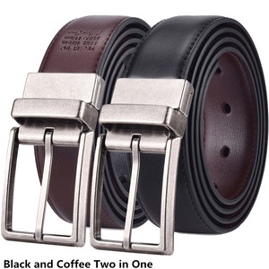Vestito cintura in pelle per uomo nero e caffè reversibili cinture in vera pelle per gli uomini con fibbia ruotata - Product Image 1