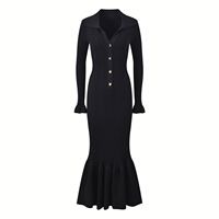 2024 otoño e invierno nuevo vestido de punto negro para mujer ajustado adelgazante temperamento vaina cola de pez vestido largo