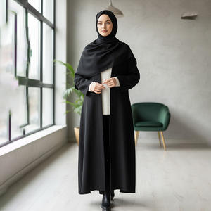 Özel kapşonlu islam giyim pamuk 2 parça Abaya seti üst ve pantolon cepler ile Set kış Abaya kadınlar Layyin - Product Image 1