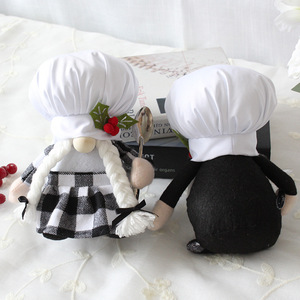 Poupée en peluche gnome sans visage avec chapeau de chef, couple Tomte à carreaux noir et blanc, ornement de Noël pour table de cuisine - Product Image 2