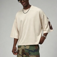 T-shirt Homme Oversize 100% Coton à Manches Longues Chauve-souris, Épaules Tombantes, Imprimé Effet Vieilli, Style Streetwear Décontracté