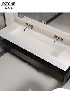 맞춤형 돌 욕실 가구 플로팅 카라라 화이트 대리석 더블 싱크 화장대 손 예술 디자인 세면대 - Product Image 3