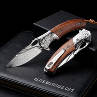 Couteau de poche artisanal en acier Damas, manche en bois de fer du désert, EDC, survie, chasse, camping, couteau pliant tactique personnalisé pour l'extérieur