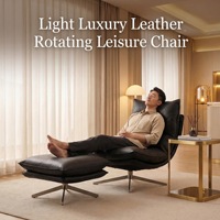 Fauteuil inclinable de style designer pour chambre à coucher, petit canapé, salon, balcon, en cuir de vachette pleine fleur, pivotant, de luxe léger, en acier inoxydable