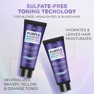 Shampooing et après-<span class=keywords><strong>shampoing</strong></span> violet tonifiant en laiton sans sulfate de marque privée pour cheveux blonds décolorés, argentés et bruns - Product Image 2
