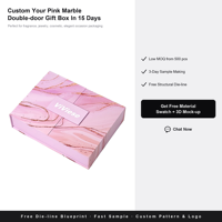 Boîte cadeau rigide à double porte en marbre rose sur mesure de luxe, veine or rose, pour marque cosmétique, marché américain, nouveau design