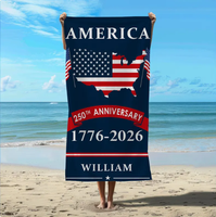 Serviette de plage en microfibre avec logo du 250e anniversaire de l'usine américaine, douce, respectueuse de la peau, à absorption rapide, pour les sports de plein air