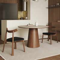 Table à manger ronde en bois massif et marbre de style chinois moderne, imperméable, pour hôtel et usage domestique, meubles de salle à manger