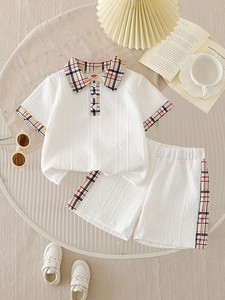 Ensemble deux pièces été 2026 pour garçon : T-shirt à <span class=keywords><strong>carreaux</strong></span> et short patchwork - Product Image 3