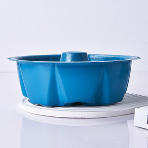 Blue Round Hollow Chiffon Cake Mold Non Stick Solid Bottom Baking Pan For Cakes Mousses Pizzas - Product Image 1