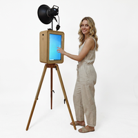 Draagbare houten iPad selfie fotohokje, vintage retro custom dubbelzijdige fotohokje voor feestjes en shows