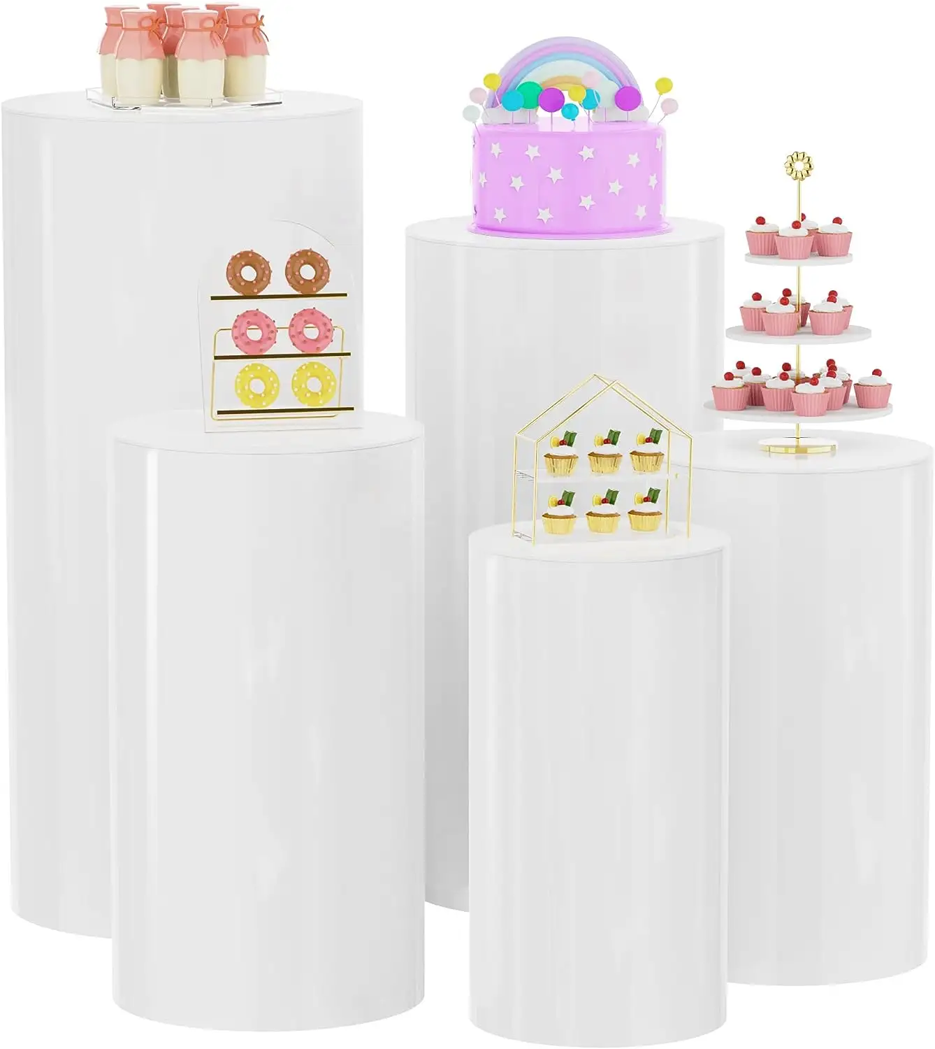 Blanc Métal Cylindre Piédestal Stands Vases À Fleurs Plinthe Piliers Gâteau Présentoir Parties De Mariage De Noël Décoration De La Maison