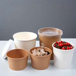 ถังกระดาษคราฟท์สีน้ำตาลกันน้ำแบบใช้แล้วทิ้งสำหรับบรรจุอาหาร ขนาด 8oz/12oz/16oz/18oz/24oz/25oz ใช้กับไมโครเวฟได้ ปลอดภัยสำหรับอาหาร - Product Image 1