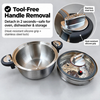 Ensemble de 3 casseroles de luxe en acier inoxydable antiadhésives, sans PFOA, avec cuiseur vapeur et faitout à triple couche en acier