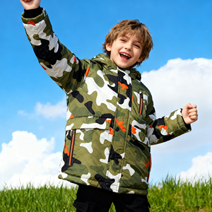 Veste rembourrée à capuche pour garçons, en polyester 100% teint en pièce, <span class=keywords><strong>camouflage</strong></span>, fermeture éclair, pour l'hiver - Product Image 1
