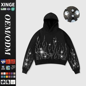 Novedad 2026, Sudadera con Capucha para Hombre Más Vendida, con Gráfico de Llama Urbana y Decoración de Pedrería, de Corte Oversize, Holgado y Corto - Product Image 1