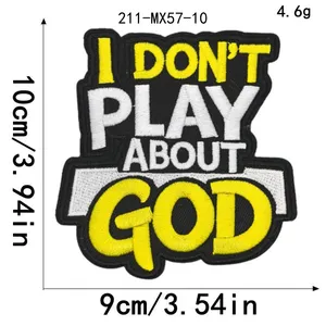 Toppa Termoadesiva Ricamata Piccola 'Religious Faith Pray God Don't Play About Me' per Vestiti e Cappelli - Product Image 2