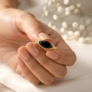 Elegant Black Obsidian Marquise Cut Gemstone <b>Ring</b> Natural Crystal Jewelry for Women <b>Crafted</b> with 925 Sterling Silver & 18K Gold - Product Image 6