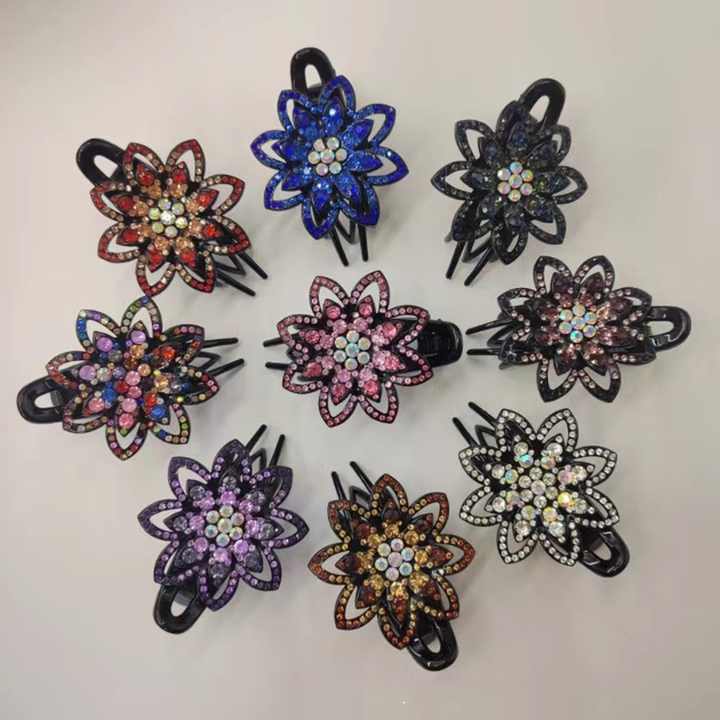 Korean Fashion Women Flower Hairpin Shinny Diamond Rhinestone Hairclip