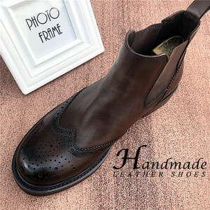 Botas Chelsea de cuero genuino estilo inglés con caña grabada para hombre, botas cortas Broke, botas de negocios de piel de vacuno de primera calidad - Product Image 1
