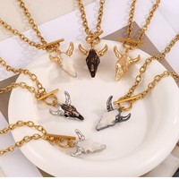 Collier à maillons avec boucle en forme de tête de vache pour femmes européennes et américaines, pendentif en forme d'animal, bijoux tendance en acier inoxydable