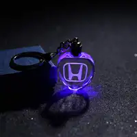 커스텀 러브 하트 3D 레이저 혼다 자동차 로고 빛 크리스탈 키 체인 작은 선물