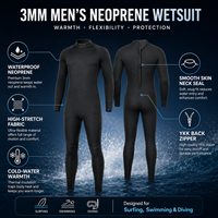Combinaison de plongée intégrale en néoprène 3 mm pour homme, à manches longues, pour les écoles de surf et de plongée