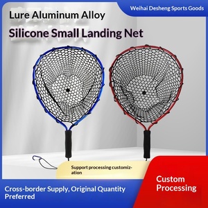 Épuisette de pêche ultralégère 50 cm à manche court en alliage d'aluminium avec filet en silicone, compatible avec les hameçons, pour capture et libération, vente en gros - Product Image 2