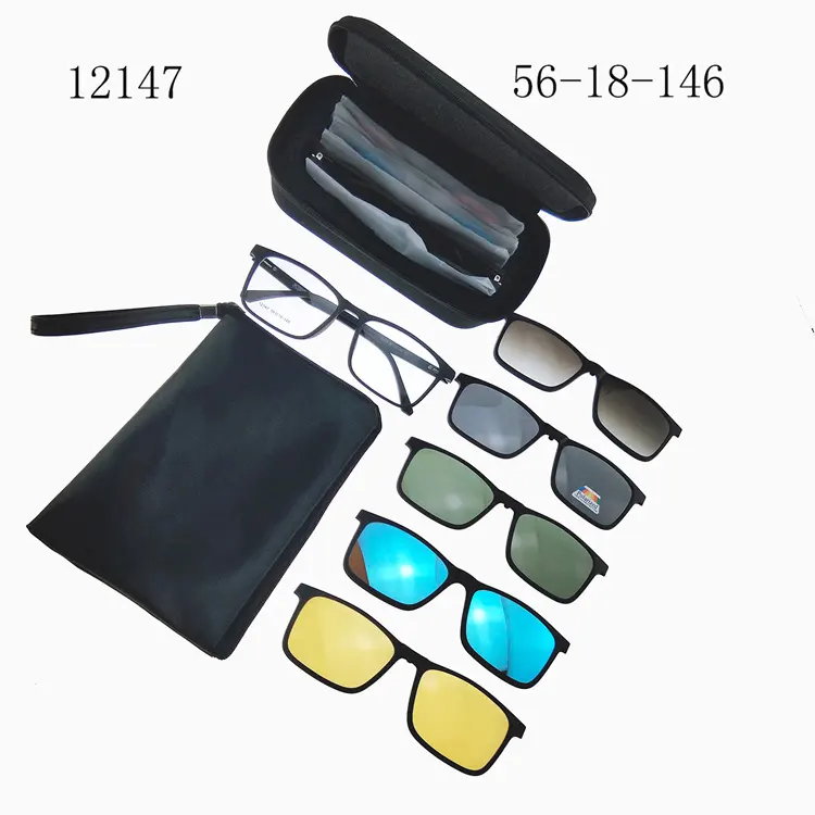 Retro Polarized Sunglasses Mirror Lens Magnetic Eyewear 5 In 1 Magnet Clip On Sunglasses