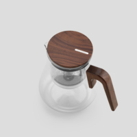 Théière en verre borosilicate BP12, vente directe usine, avec infuseur à thé, presse-tasse, couvercle magnétique rotatif et couvercle en bois