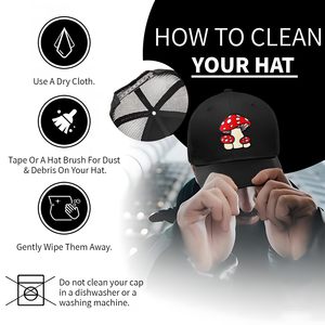 Casquette Trucker Noire avec Broderie <span class=keywords><strong>Champignon</strong></span> Rouge à Pois, Dos en Maille Respirante, Réglable, pour Activités Décontractées en Extérieur - Product Image 3