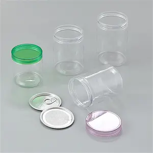 280 500 650 750 Ml Pop Top Transparent PET Plastic Empty Easy Open Pull Ring Lid Jars