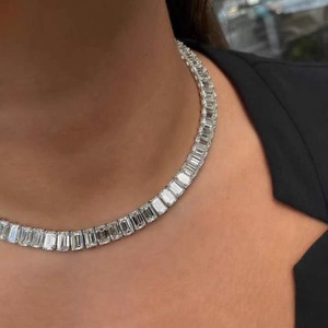 Collier ras-de-cou en diamant de culture, taille émeraude, collier tennis en or blanc 18 carats, chaque diamant baguette CVD de 1 carat, bijoux haut de gamme - Product Image 4