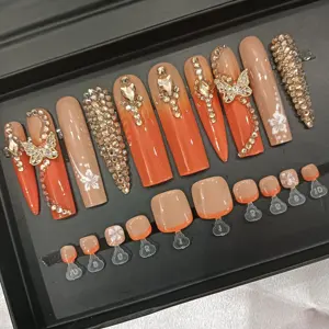 100% handmade press on nails with toe nails sets acrylic press on nails customized logo on boxes