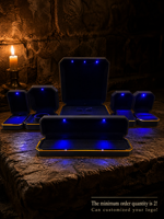 Boîte à bijoux LED noire octogonale à bord doré en gros, boîte à bijoux LED noire pour la vente au détail, boîte à bijoux LED noire octogonale à bord doré en stock