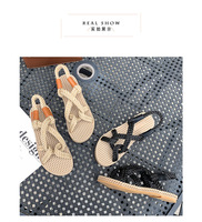Chaussures de paille plates faites à la main pour femmes, sandales en corde de chanvre tissé en lin, pantoufles de plage en caoutchouc, pantoufles d'été en sangle, 2021