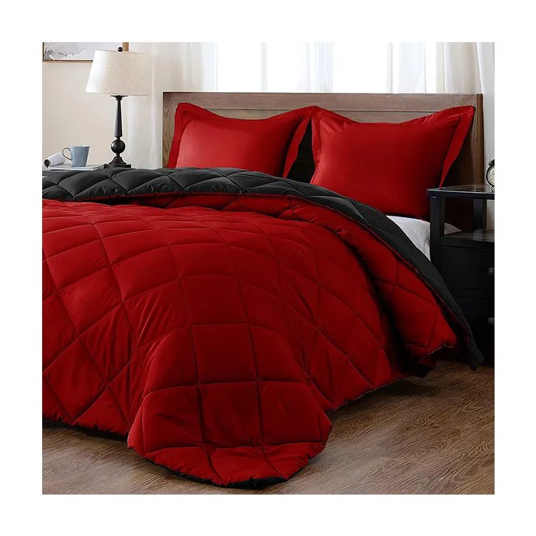 Rot/Schwarz Bettdecke setzt Bettwäsche 2 Kissen bezüge 1 Quilt Haushalt Luxus Bettwäsche-Sets