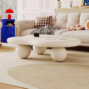 Mesa de Centro Creativa Moderna de Piedra Crema con Patas Redondas, Estilo Nube, para Apartamentos Pequeños, Sala de Estar, Estructura de Madera Moderna, Modelo Nuevo Mu Te B85 - Product Image 3