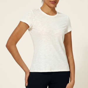 Camiseta Blanca Lisa de Manga Corta y Cuello Redondo para Mujer, Corte Regular, Transpirable, de Algodón Jersey, Informal, para Todas las Temporadas - Product Image 1
