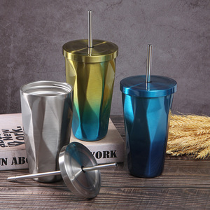 Nórdico 500ml 750ml doble pared aislada personalizada de acero inoxidable personalizado café té taza de café tazas con pajitas de logotipo - Product Image 3