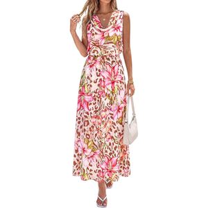 Robe florale pour femme, sans manches, col bénitier, longue, coupe trapèze, en mousseline, idéale pour les occasions formelles, les mariages ou l'été - Product Image 1