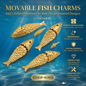 Amuletos de Peces Móviles |   Colgantes de Acero Inoxidable Chapados en Oro PVD de 18K para Fabricación de Joyería DIY |   Duradero, Impermeable e Hipoalergénico - Product Image 6