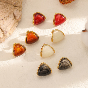 Resin Stud <b>Earrings</b> Geometric Shape Bezel Setting Stainless Steel Ear <b>Posts</b> Multiple Colors Fashion Jewelry - Product Image 1