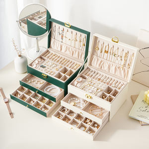 Commercio all'ingrosso personalizzato in pelle PU 3 strati grande <span class=keywords><strong>portagioie</strong></span> con cassetto collana grande anello orecchino orologio gioielli organizzatore regalo caso - Product Image 4